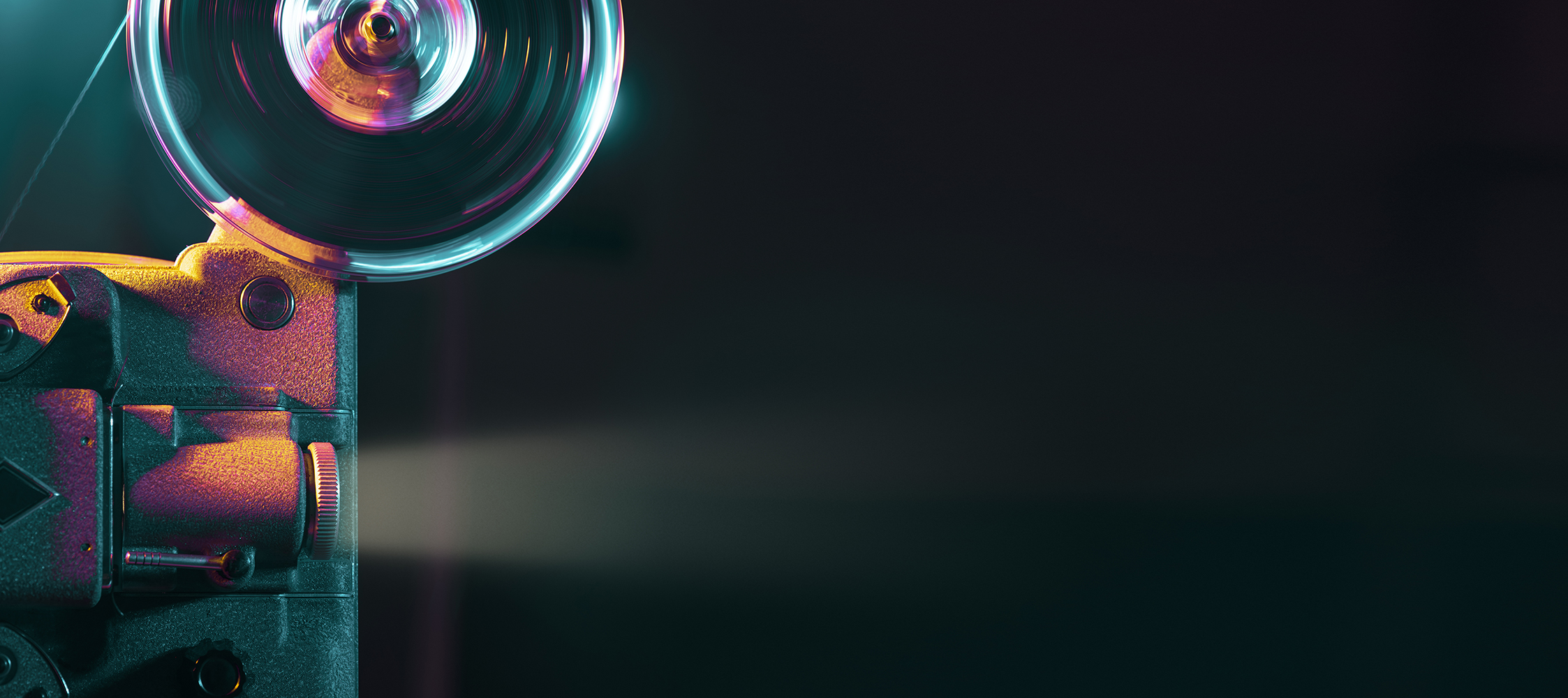 Vintage film projector in neon lighting